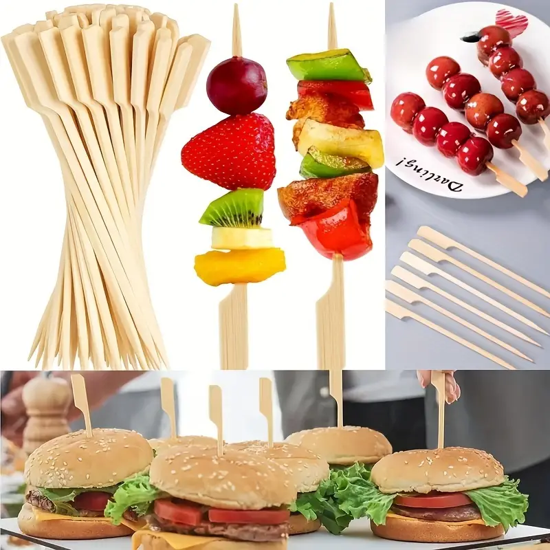 Camp Utensil Set - 50Pcs Disposable Bamboo Sticks Barbecue Tools