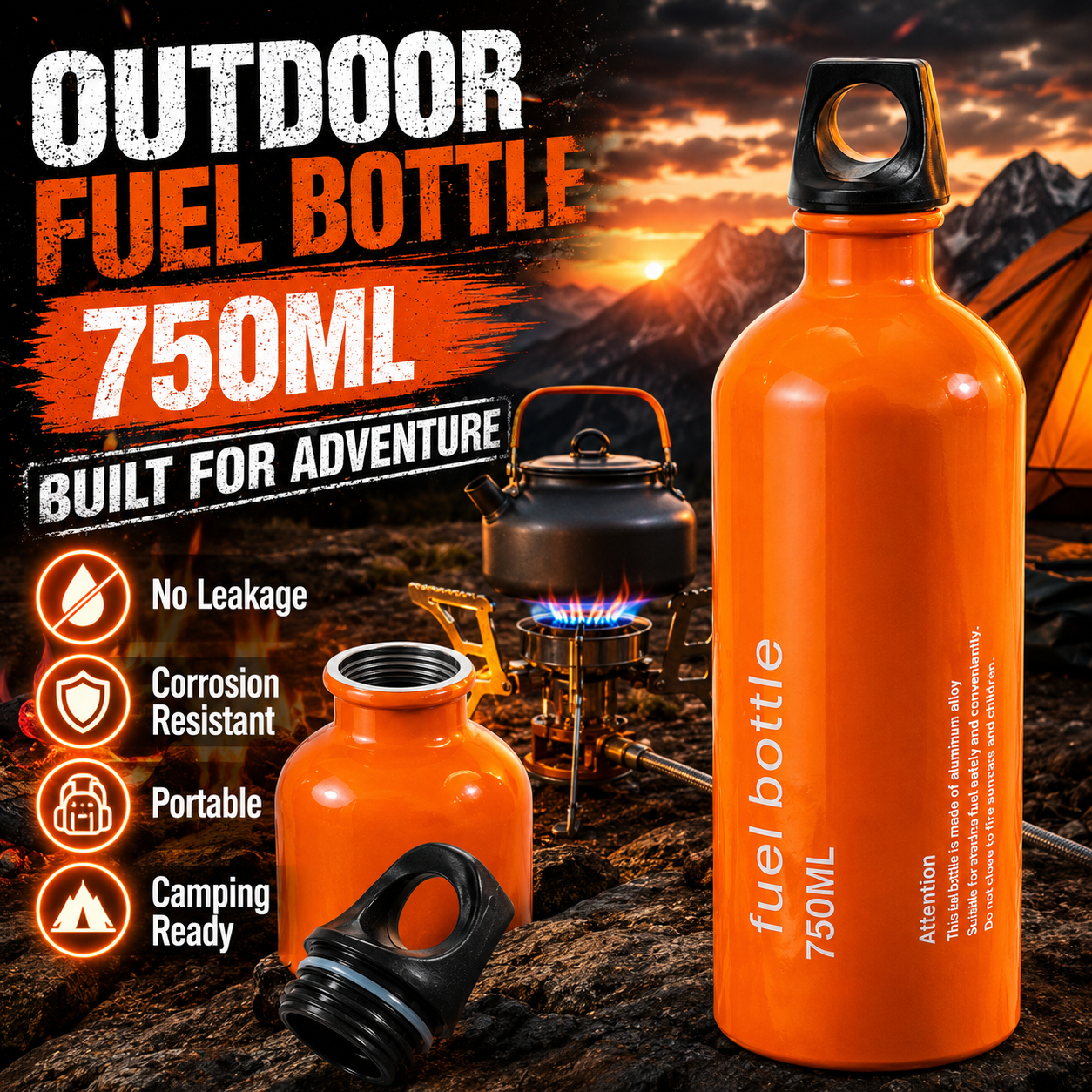 Outdoor Gas Camping Oven - 750ml Aluminum Fuel Bottle Camping Stove