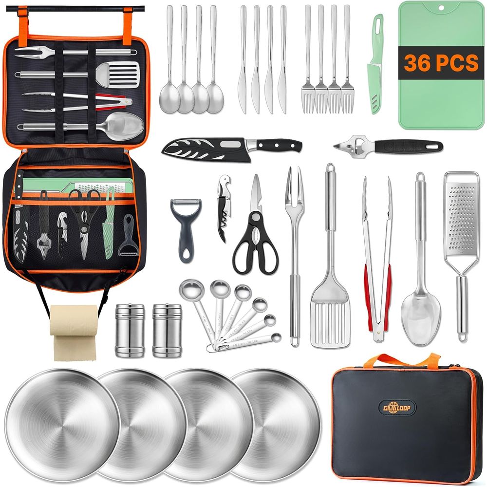 Camp Utensil Set - Compact Camping Kitchen Set with Organizer