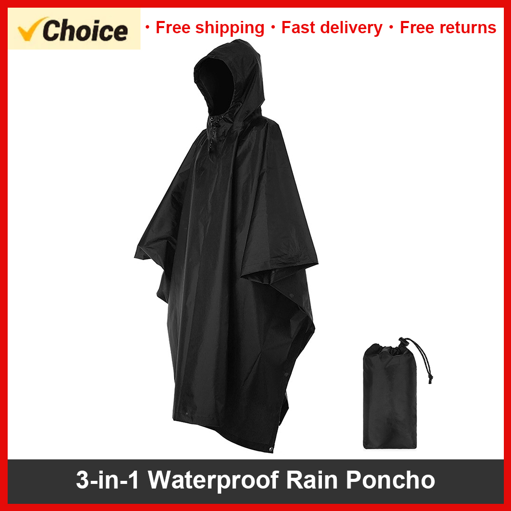 Outdoor Camping Mat Waterproof - 3-in-1 Waterproof Rain Poncho Lightweight Hooded