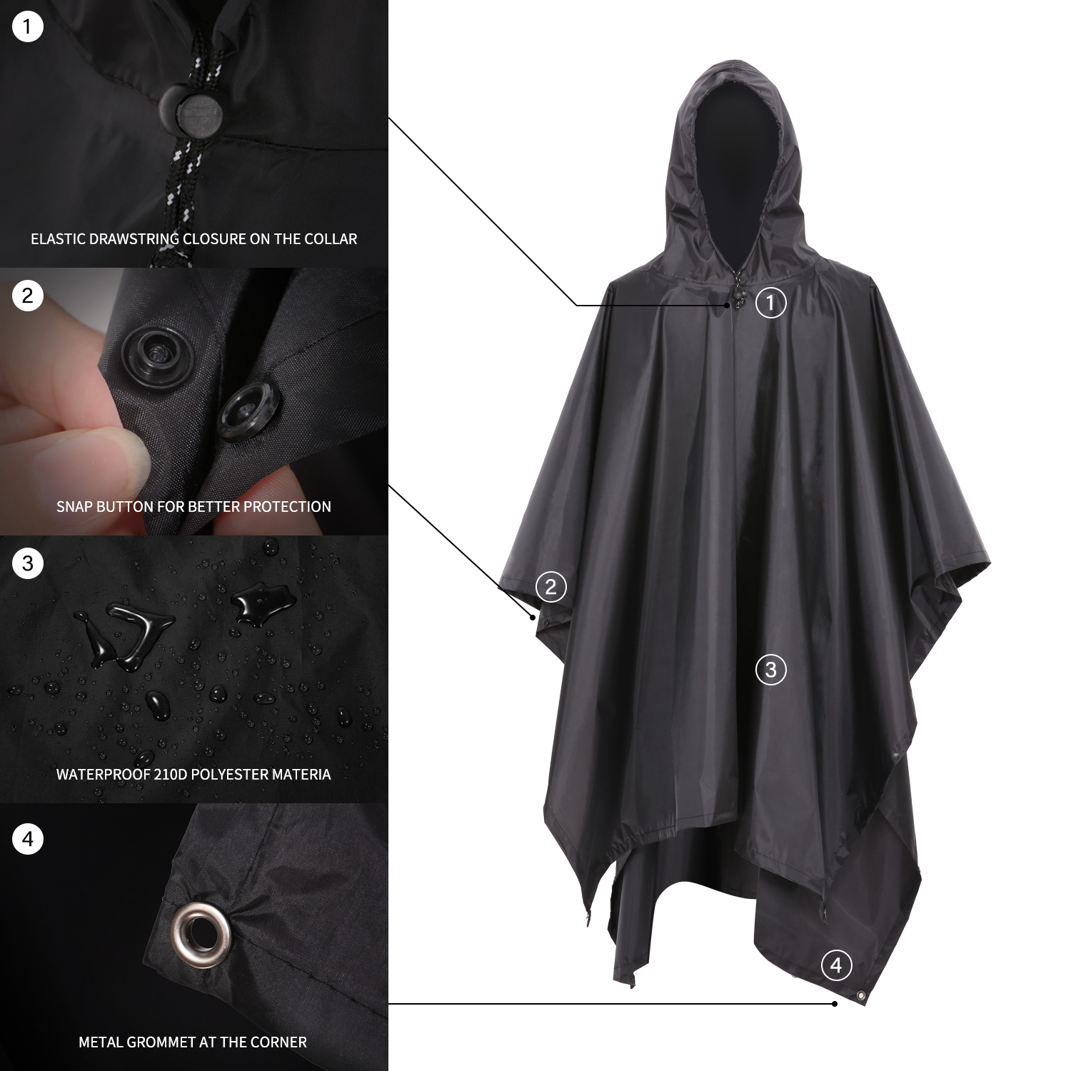 3-in-1 Waterproof Rain Poncho  - Outdoor Camping Mat Waterproof 리뷰 및 가격